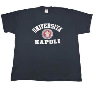 University of Napoli Mens T-Shirt Graphic Logo Black Italian Fruit of Loom XL